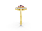 Yellow gold Round Cut Halo Cluster Diamond Ring with Pave Band and Four-Prong Setting_26