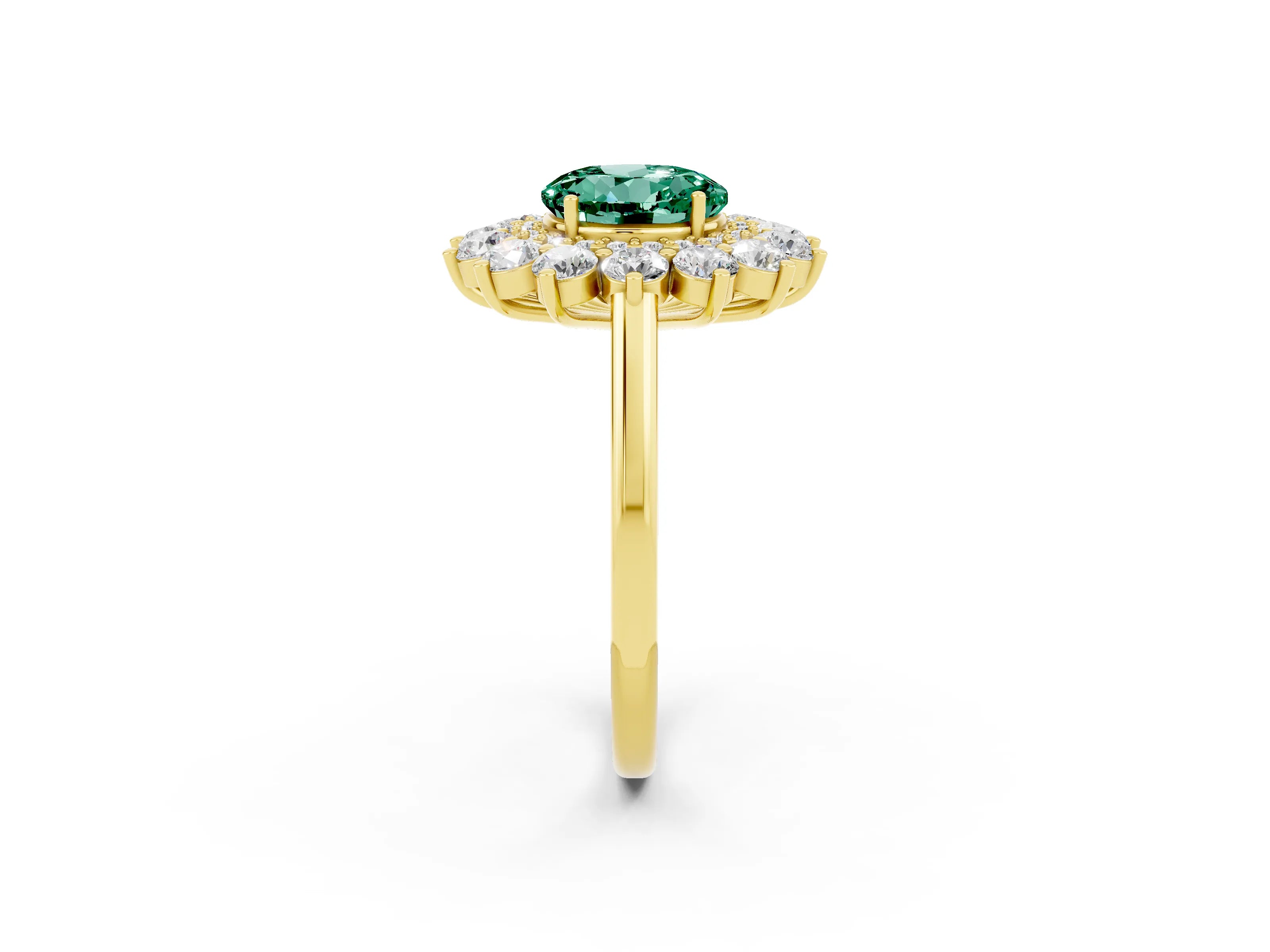 Yellow gold Round Cut Halo Cluster Diamond Ring with Pave Band and Four-Prong Setting_26