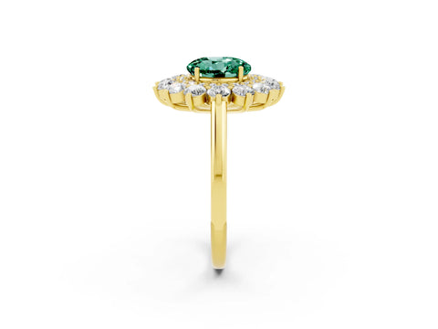 Yellow gold Round Cut Halo Cluster Diamond Ring with Pave Band and Four-Prong Setting_26