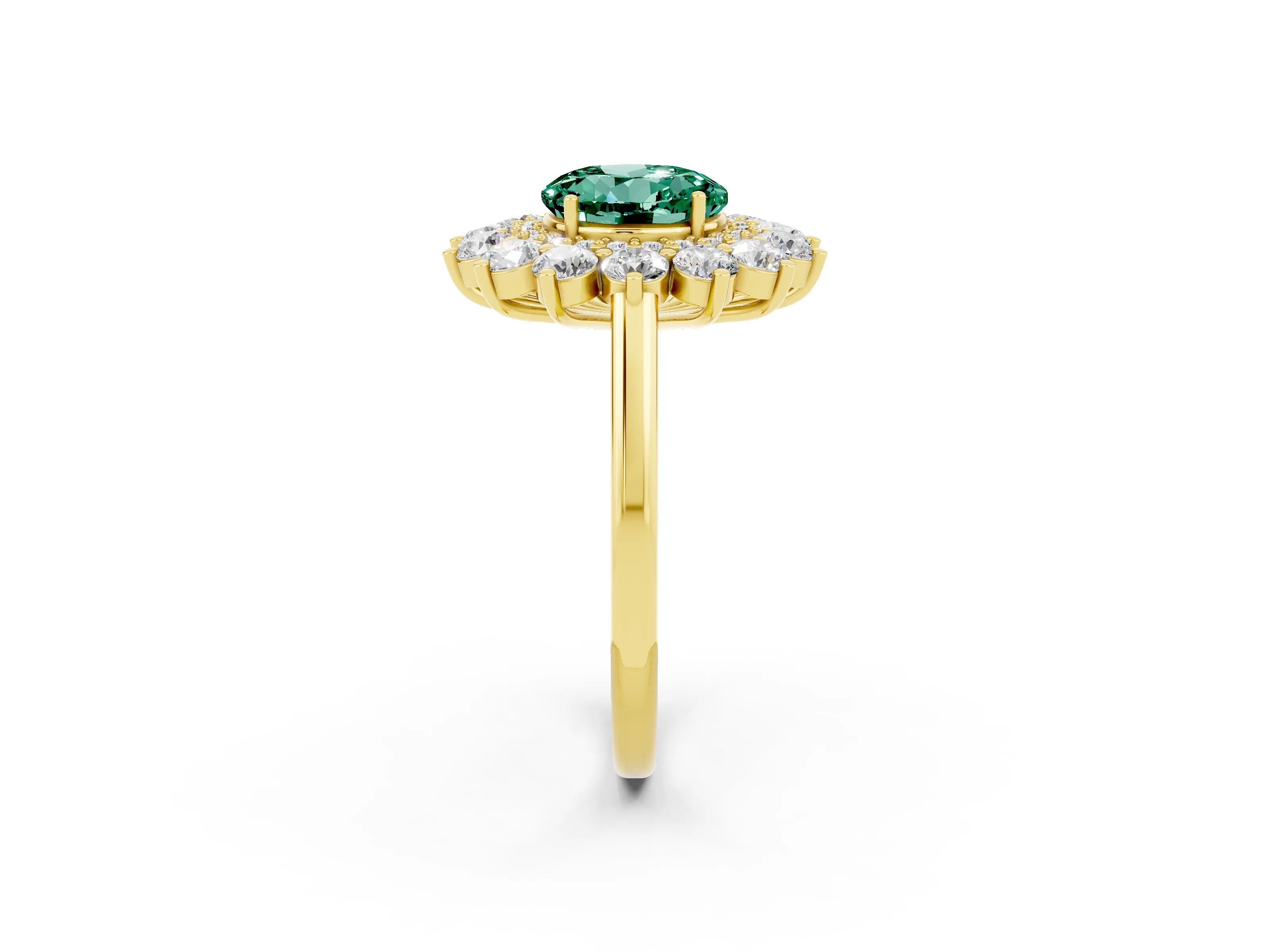 Yellow gold Round Cut Halo Cluster Diamond Ring with Pave Band and Four-Prong Setting_26