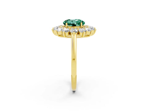 Yellow gold Round Cut Halo Cluster Diamond Ring with Pave Band and Four-Prong Setting_26