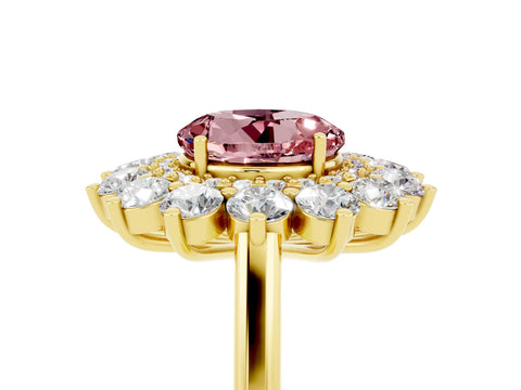 Yellow gold Round Cut Halo Cluster Diamond Ring with Pave Band and Four-Prong Setting_26