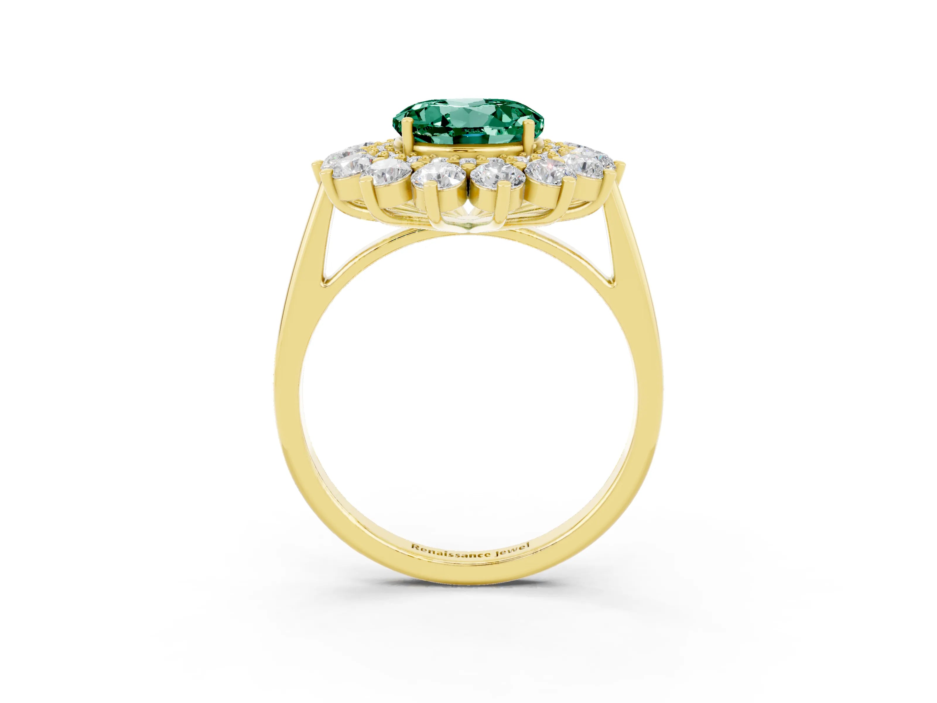 Yellow gold Round Cut Halo Cluster Diamond Ring with Pave Band and Four-Prong Setting_27