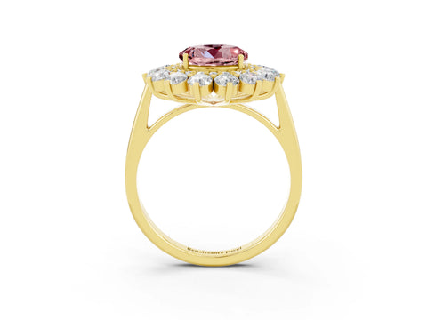 Yellow gold Round Cut Halo Cluster Diamond Ring with Pave Band and Four-Prong Setting_27