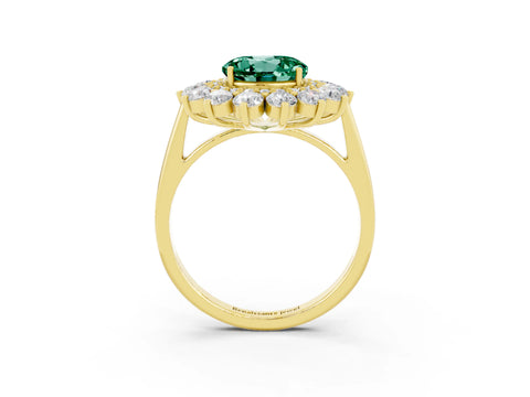 Yellow gold Round Cut Halo Cluster Diamond Ring with Pave Band and Four-Prong Setting_27