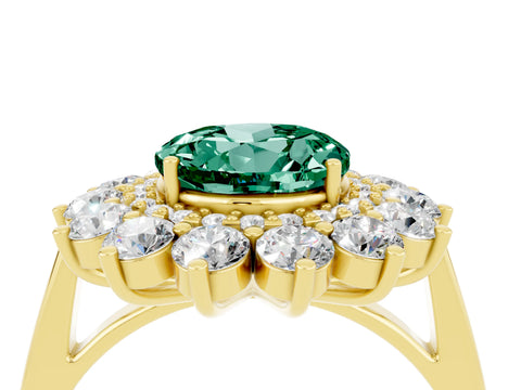 Yellow gold Round Cut Halo Cluster Diamond Ring with Pave Band and Four-Prong Setting_28