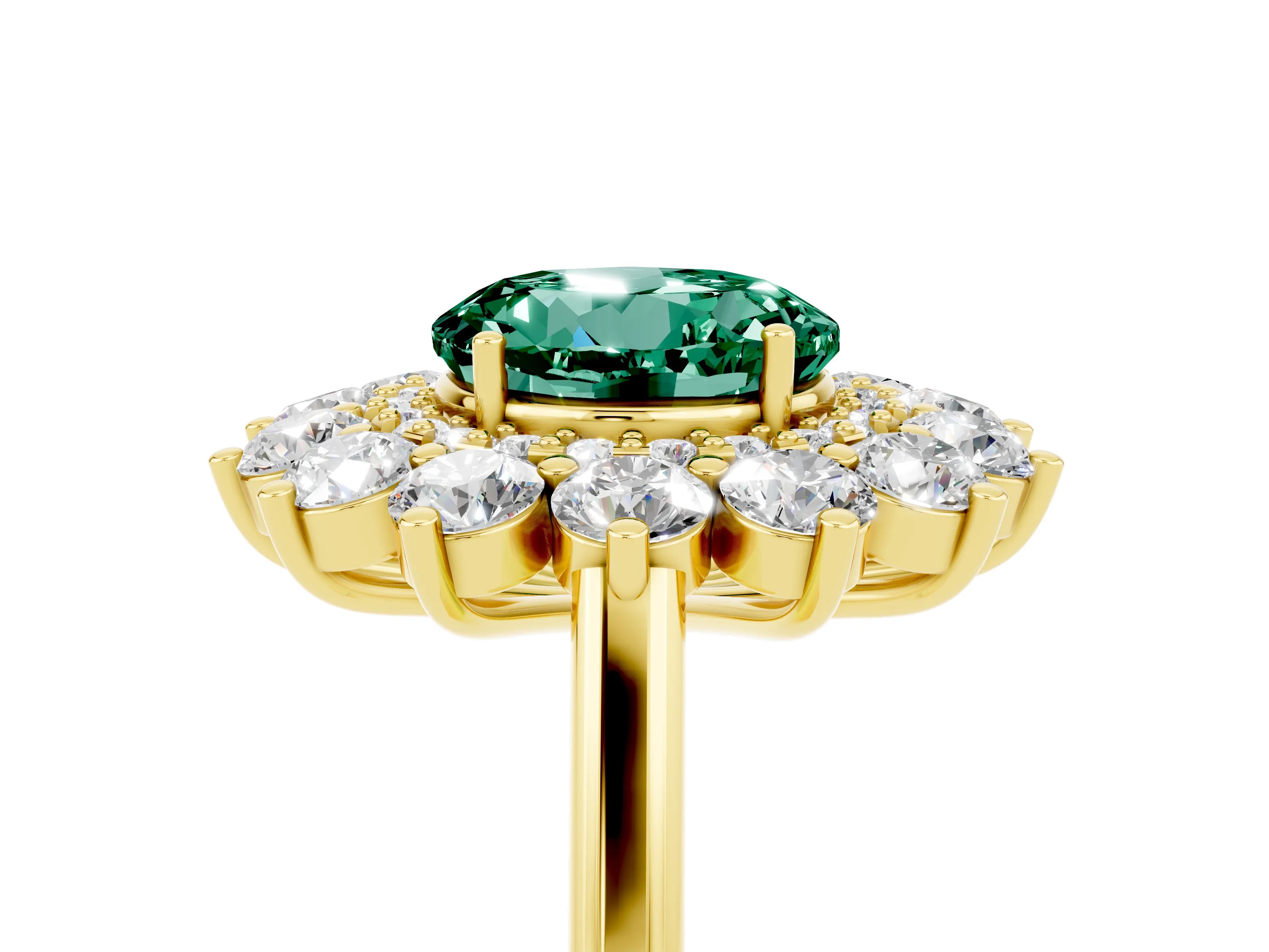 Yellow gold Round Cut Halo Cluster Diamond Ring with Pave Band and Four-Prong Setting_29