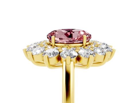 Yellow gold Round Cut Halo Cluster Diamond Ring with Pave Band and Four-Prong Setting_29