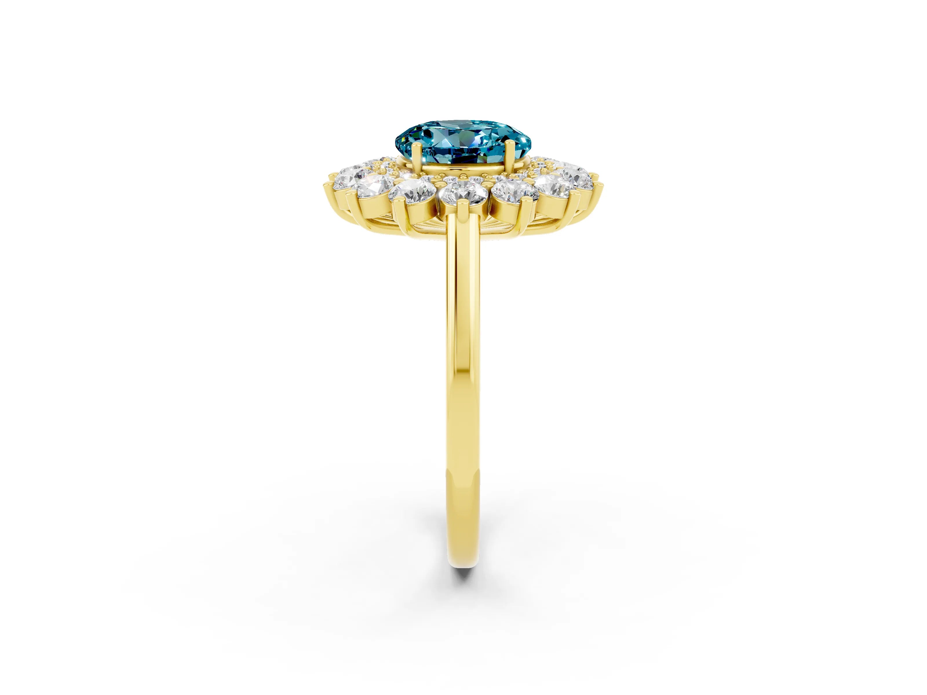 Yellow gold Round Cut Halo Cluster Diamond Ring with Pave Band and Four-Prong Setting_2