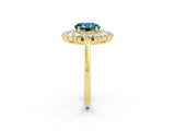 Yellow gold Round Cut Halo Cluster Diamond Ring with Pave Band and Four-Prong Setting_2