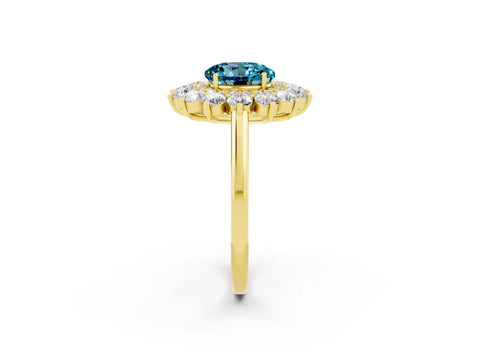 Yellow gold Round Cut Halo Cluster Diamond Ring with Pave Band and Four-Prong Setting_2