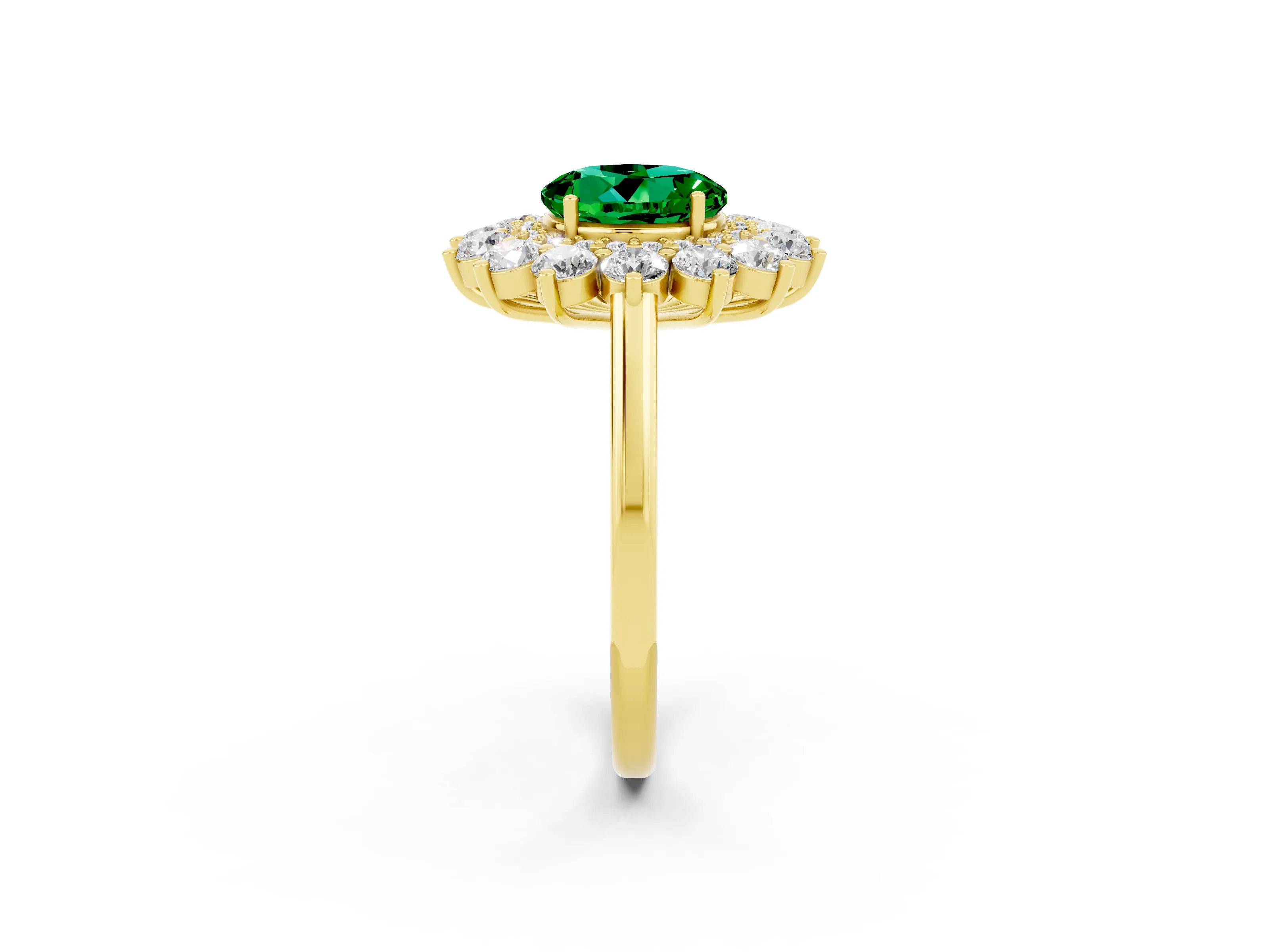 Yellow gold Round Cut Halo Cluster Diamond Ring with Pave Band and Four-Prong Setting_2