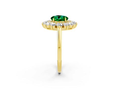 Yellow gold Round Cut Halo Cluster Diamond Ring with Pave Band and Four-Prong Setting_2