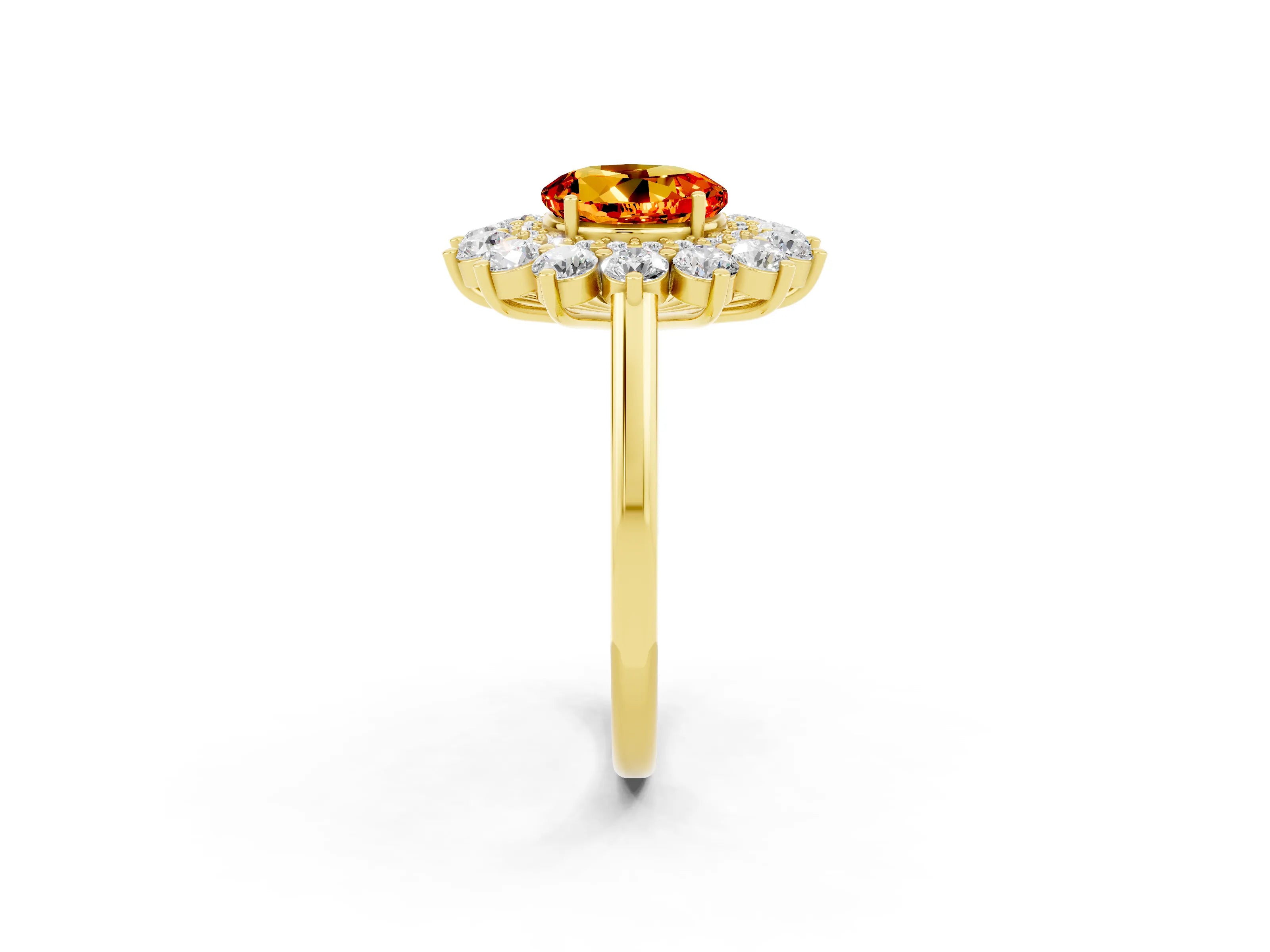 Yellow gold Round Cut Halo Cluster Diamond Ring with Pave Band and Four-Prong Setting_2
