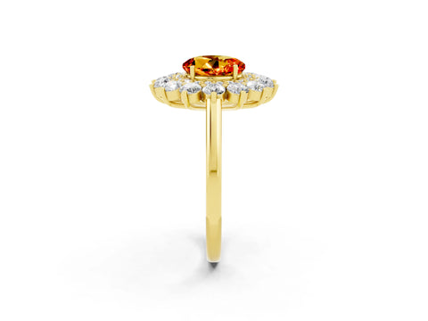 Yellow gold Round Cut Halo Cluster Diamond Ring with Pave Band and Four-Prong Setting_2