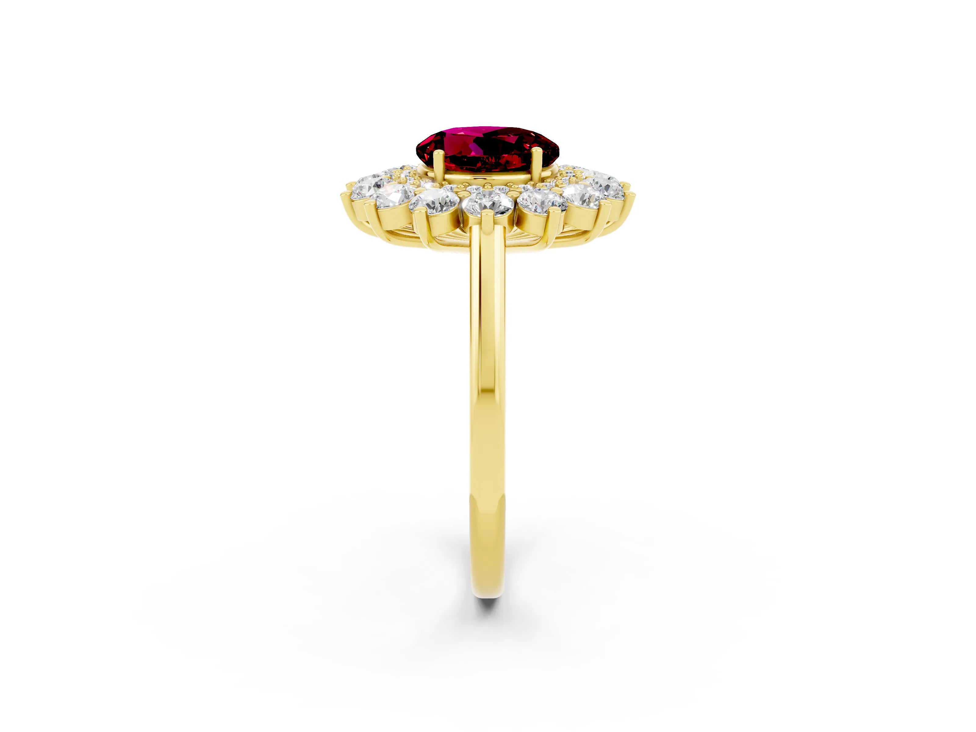 Yellow gold Round Cut Halo Cluster Diamond Ring with Pave Band and Four-Prong Setting_2