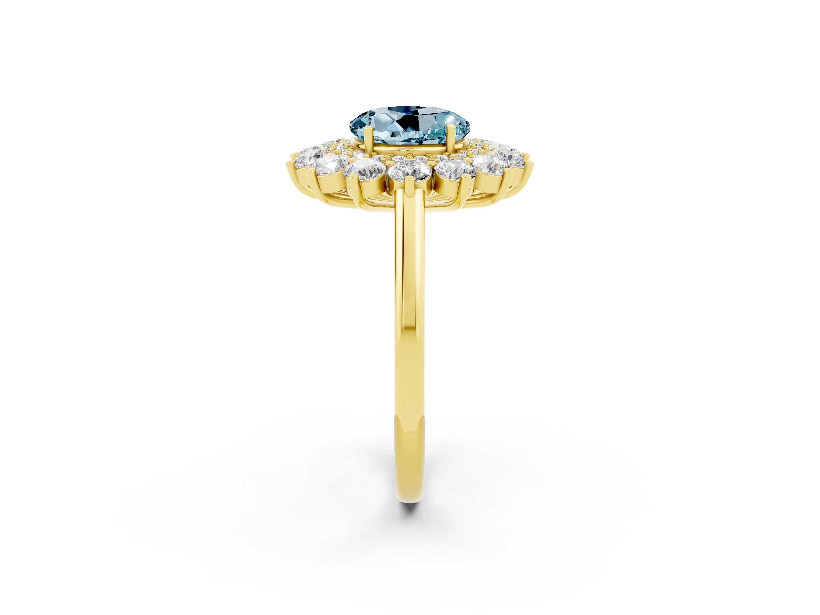 Yellow gold Round Cut Halo Cluster Diamond Ring with Pave Band and Four-Prong Setting_2