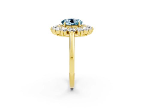 Yellow gold Round Cut Halo Cluster Diamond Ring with Pave Band and Four-Prong Setting_2