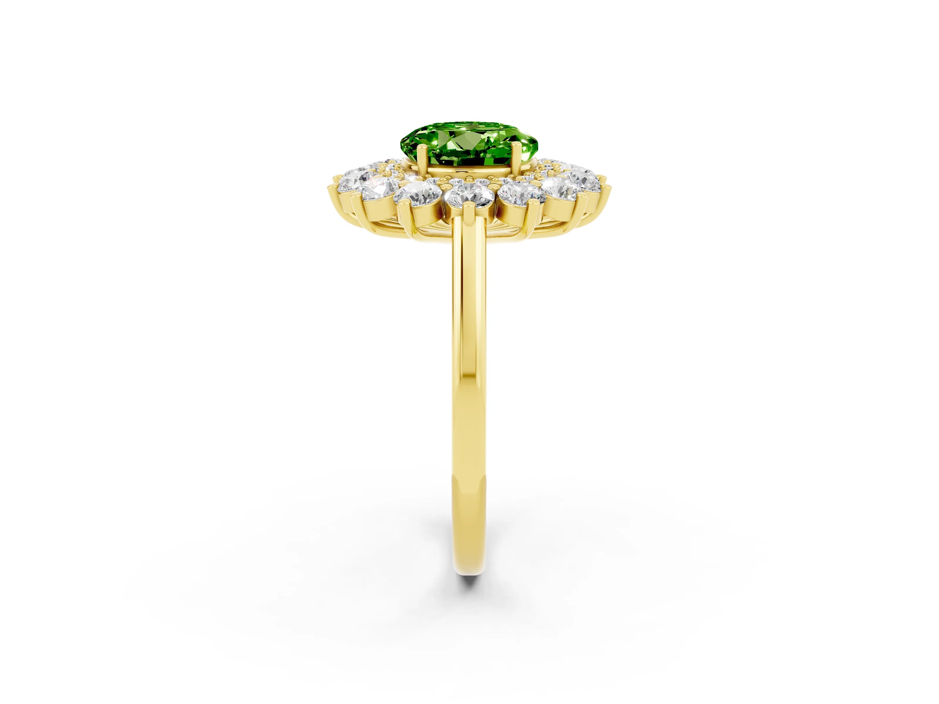 Yellow gold Round Cut Halo Cluster Diamond Ring with Pave Band and Four-Prong Setting_2