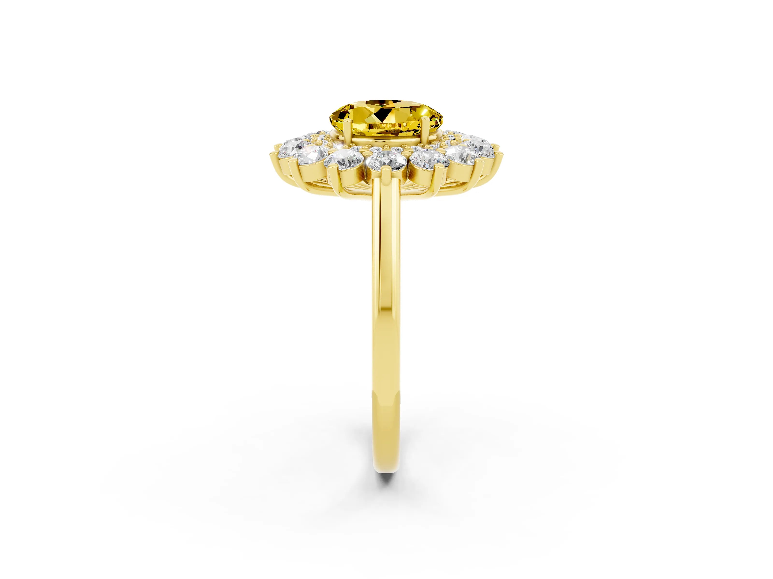 Yellow gold Round Cut Halo Cluster Diamond Ring with Pave Band and Four-Prong Setting_2