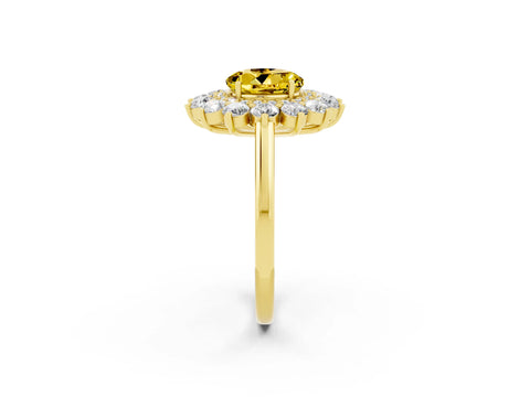 Yellow gold Round Cut Halo Cluster Diamond Ring with Pave Band and Four-Prong Setting_2