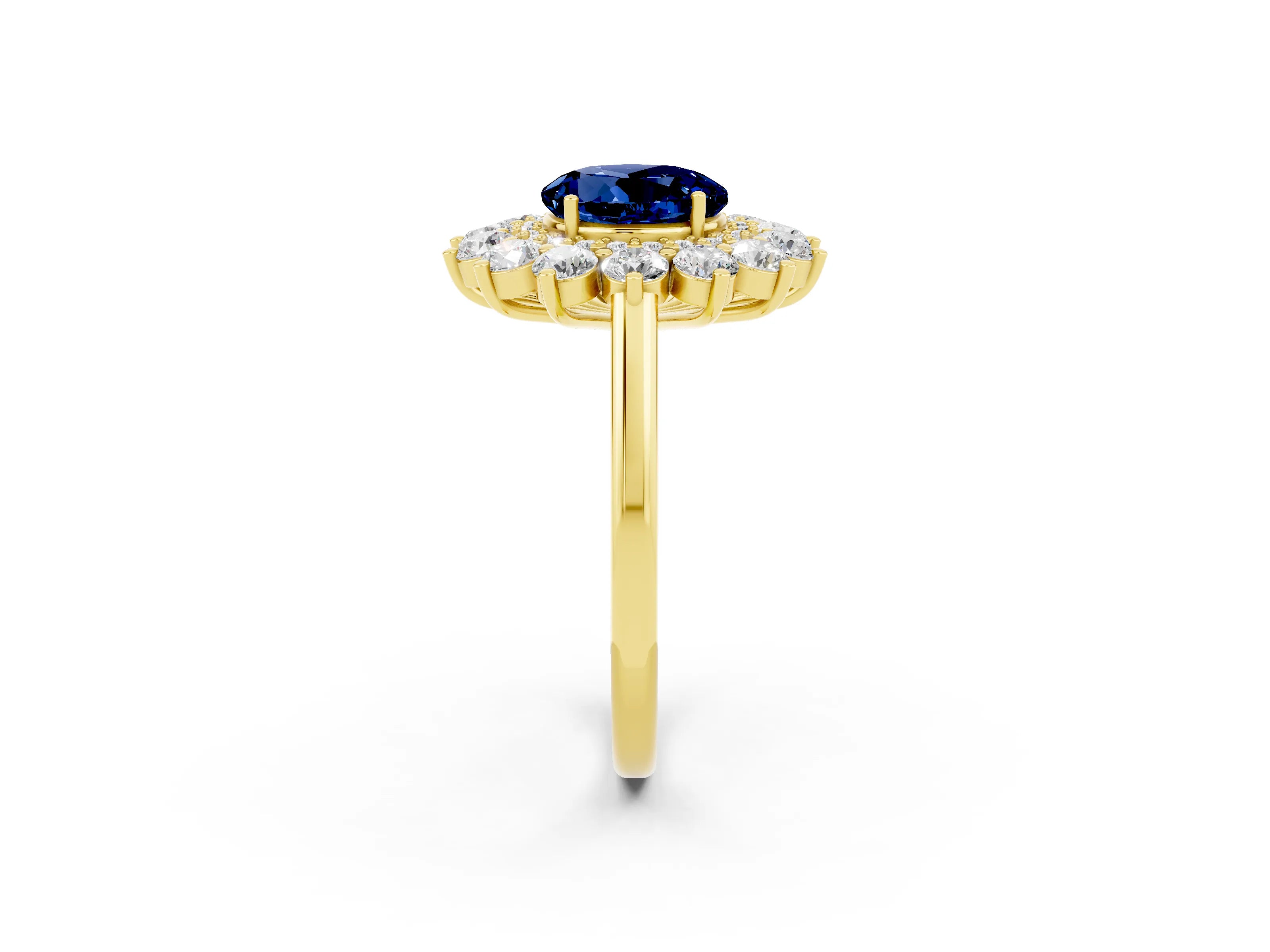 Yellow gold Round Cut Halo Cluster Diamond Ring with Pave Band and Four-Prong Setting_2