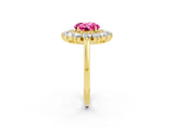Yellow gold Round Cut Halo Cluster Diamond Ring with Pave Band and Four-Prong Setting_2