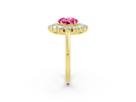 Yellow gold Round Cut Halo Cluster Diamond Ring with Pave Band and Four-Prong Setting_2