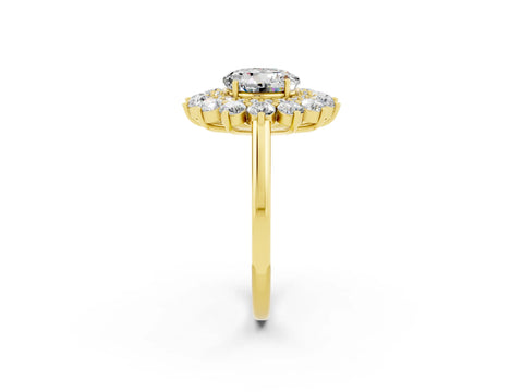 Yellow gold Round Cut Halo Cluster Diamond Ring with Pave Band and Four-Prong Setting_2