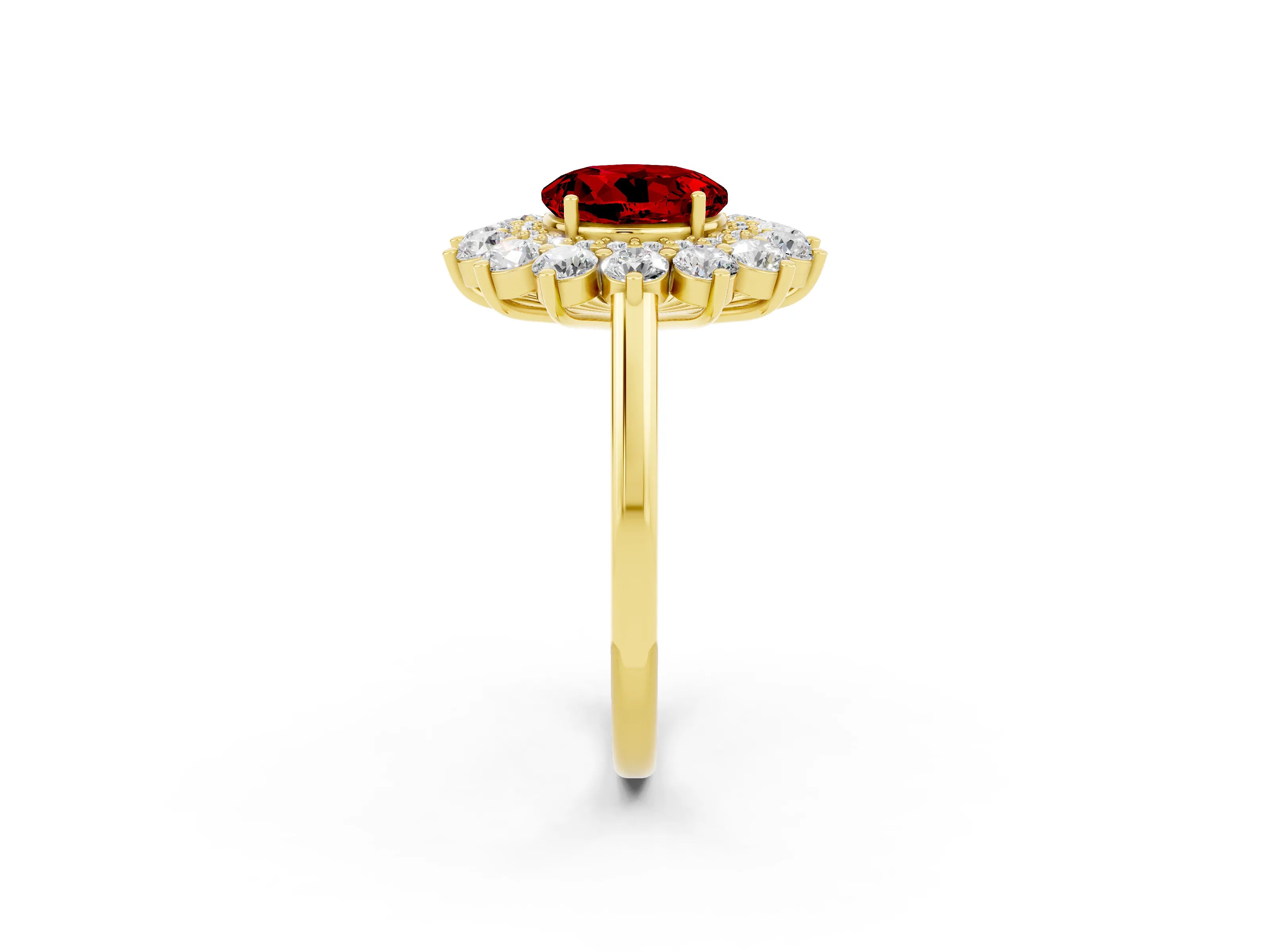 Yellow gold Round Cut Halo Cluster Diamond Ring with Pave Band and Four-Prong Setting_30