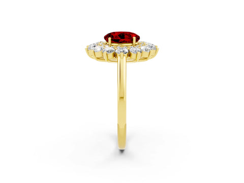 Yellow gold Round Cut Halo Cluster Diamond Ring with Pave Band and Four-Prong Setting_30