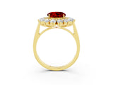 Yellow gold Round Cut Halo Cluster Diamond Ring with Pave Band and Four-Prong Setting_31