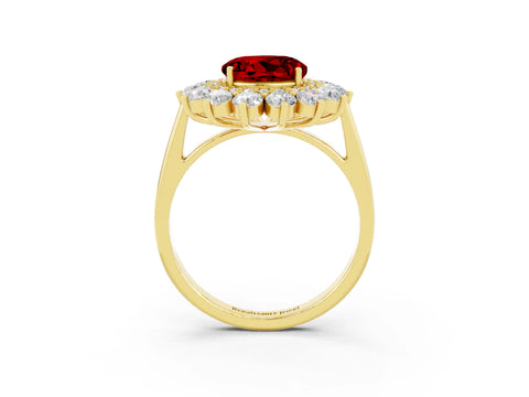 Yellow gold Round Cut Halo Cluster Diamond Ring with Pave Band and Four-Prong Setting_31