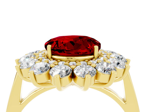 Yellow gold Round Cut Halo Cluster Diamond Ring with Pave Band and Four-Prong Setting_32