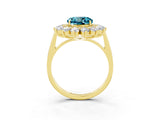 Yellow gold Round Cut Halo Cluster Diamond Ring with Pave Band and Four-Prong Setting_3