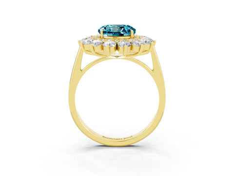 Yellow gold Round Cut Halo Cluster Diamond Ring with Pave Band and Four-Prong Setting_3