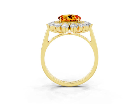 Yellow gold Round Cut Halo Cluster Diamond Ring with Pave Band and Four-Prong Setting_3