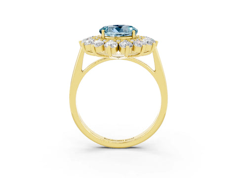 Yellow gold Round Cut Halo Cluster Diamond Ring with Pave Band and Four-Prong Setting_3