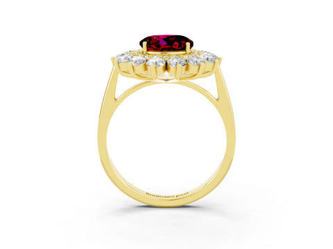 Yellow gold Round Cut Halo Cluster Diamond Ring with Pave Band and Four-Prong Setting_3
