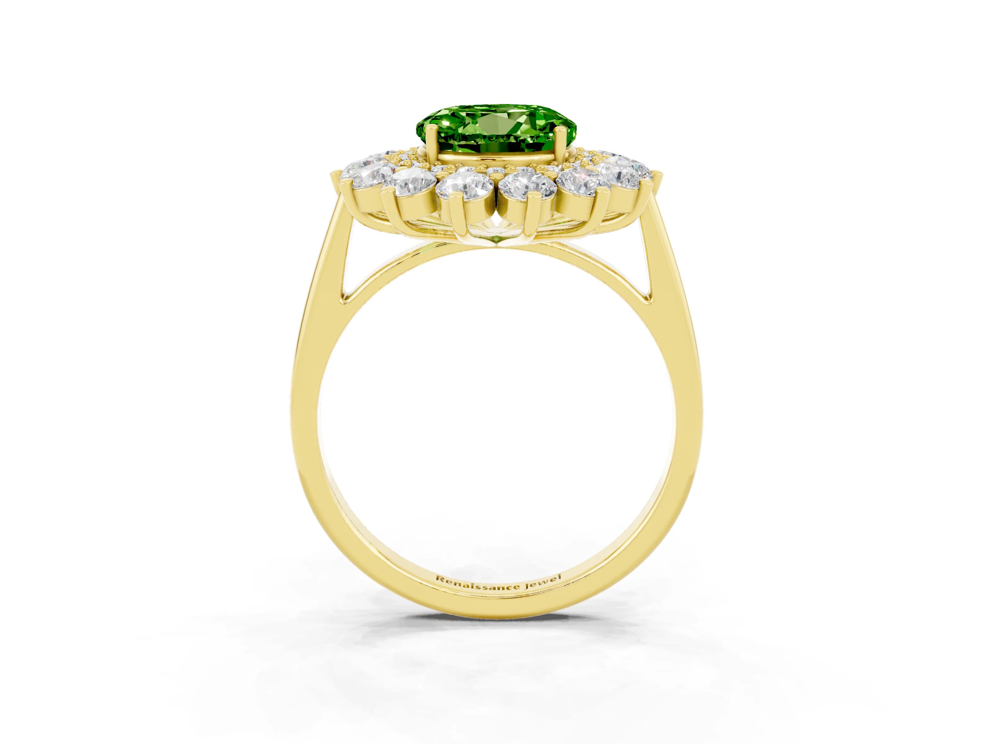 Yellow gold Round Cut Halo Cluster Diamond Ring with Pave Band and Four-Prong Setting_3