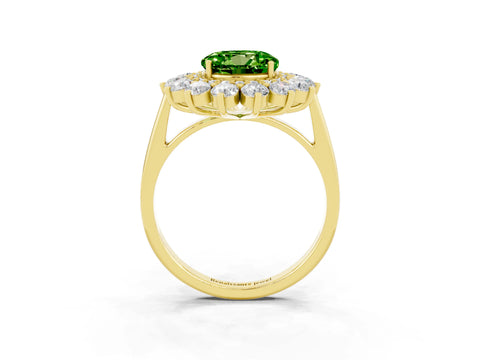 Yellow gold Round Cut Halo Cluster Diamond Ring with Pave Band and Four-Prong Setting_3