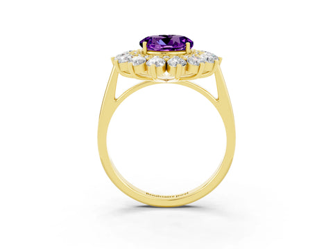 Yellow gold Round Cut Halo Cluster Diamond Ring with Pave Band and Four-Prong Setting_3
