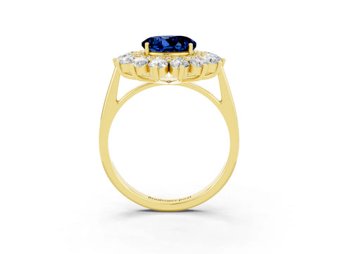 Yellow gold Round Cut Halo Cluster Diamond Ring with Pave Band and Four-Prong Setting_3