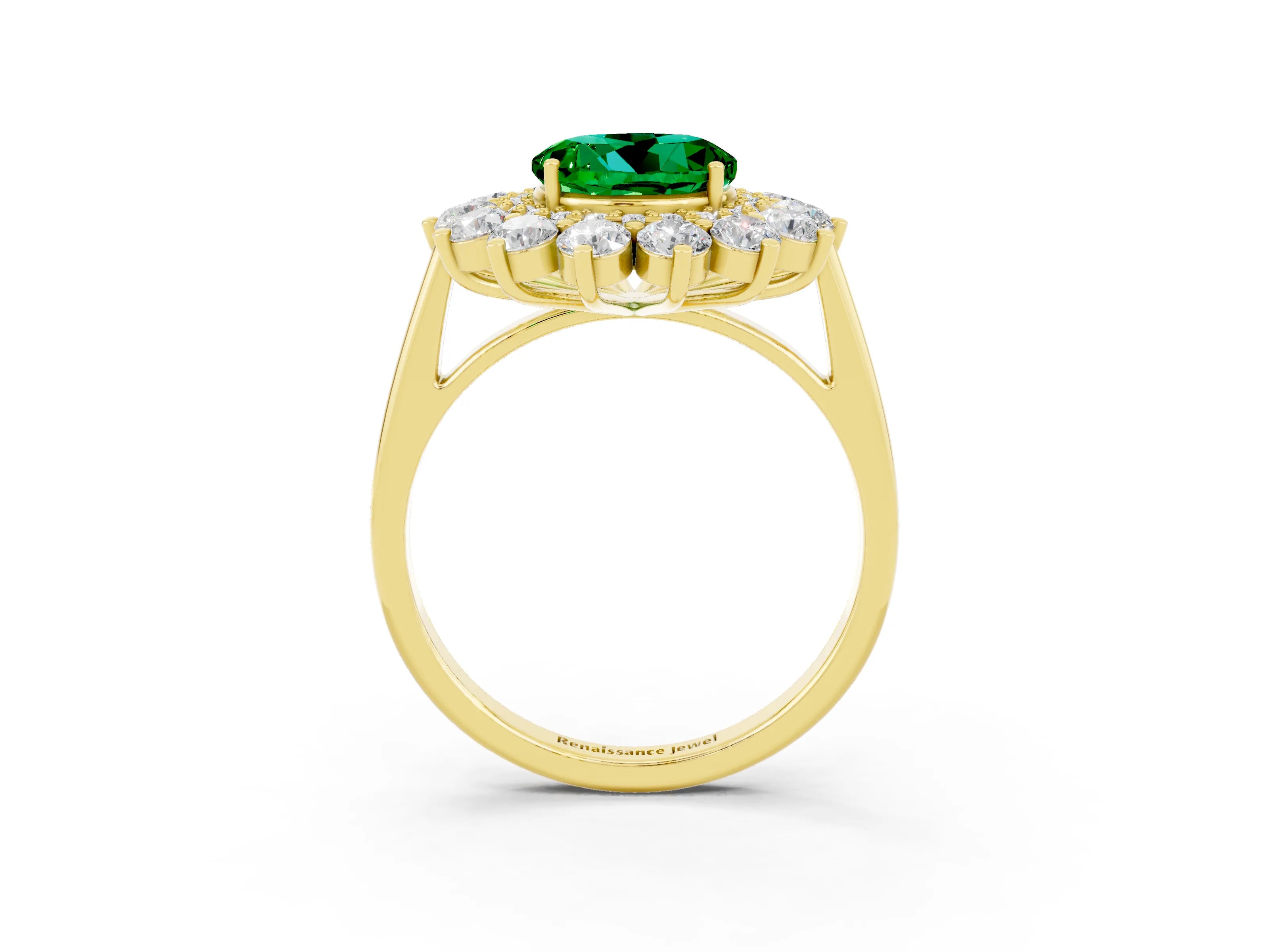 Yellow gold Round Cut Halo Cluster Diamond Ring with Pave Band and Four-Prong Setting_3