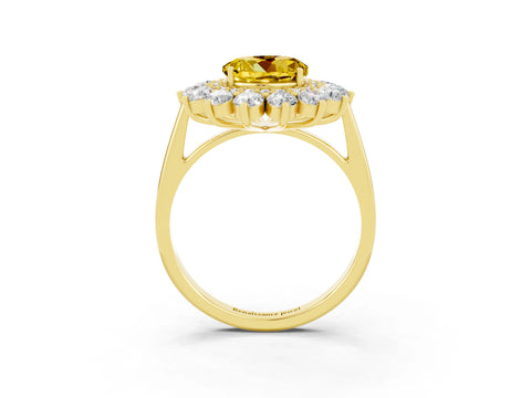Yellow gold Round Cut Halo Cluster Diamond Ring with Pave Band and Four-Prong Setting_3
