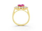 Yellow gold Round Cut Halo Cluster Diamond Ring with Pave Band and Four-Prong Setting_3