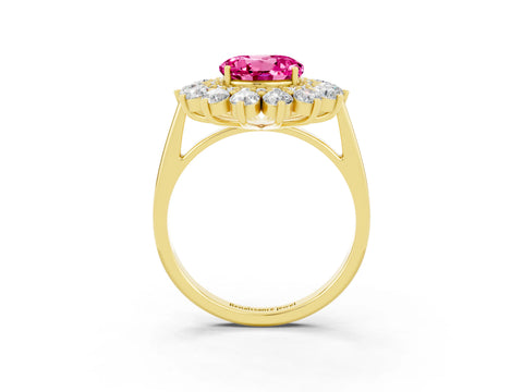 Yellow gold Round Cut Halo Cluster Diamond Ring with Pave Band and Four-Prong Setting_3