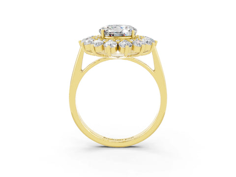 Yellow gold Round Cut Halo Cluster Diamond Ring with Pave Band and Four-Prong Setting_3