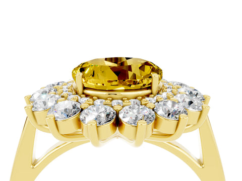Yellow gold Round Cut Halo Cluster Diamond Ring with Pave Band and Four-Prong Setting_4