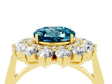 Yellow gold Round Cut Halo Cluster Diamond Ring with Pave Band and Four-Prong Setting_4